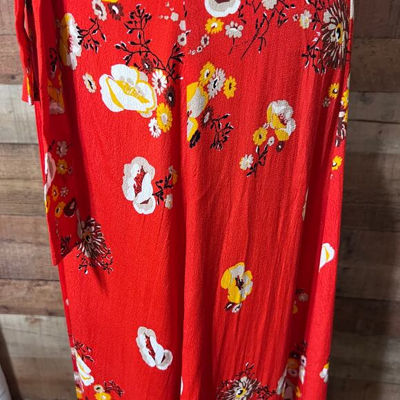 Free People Jess Wrap Dress in Red-Orange Floral Size M - Picture 10 of 16
